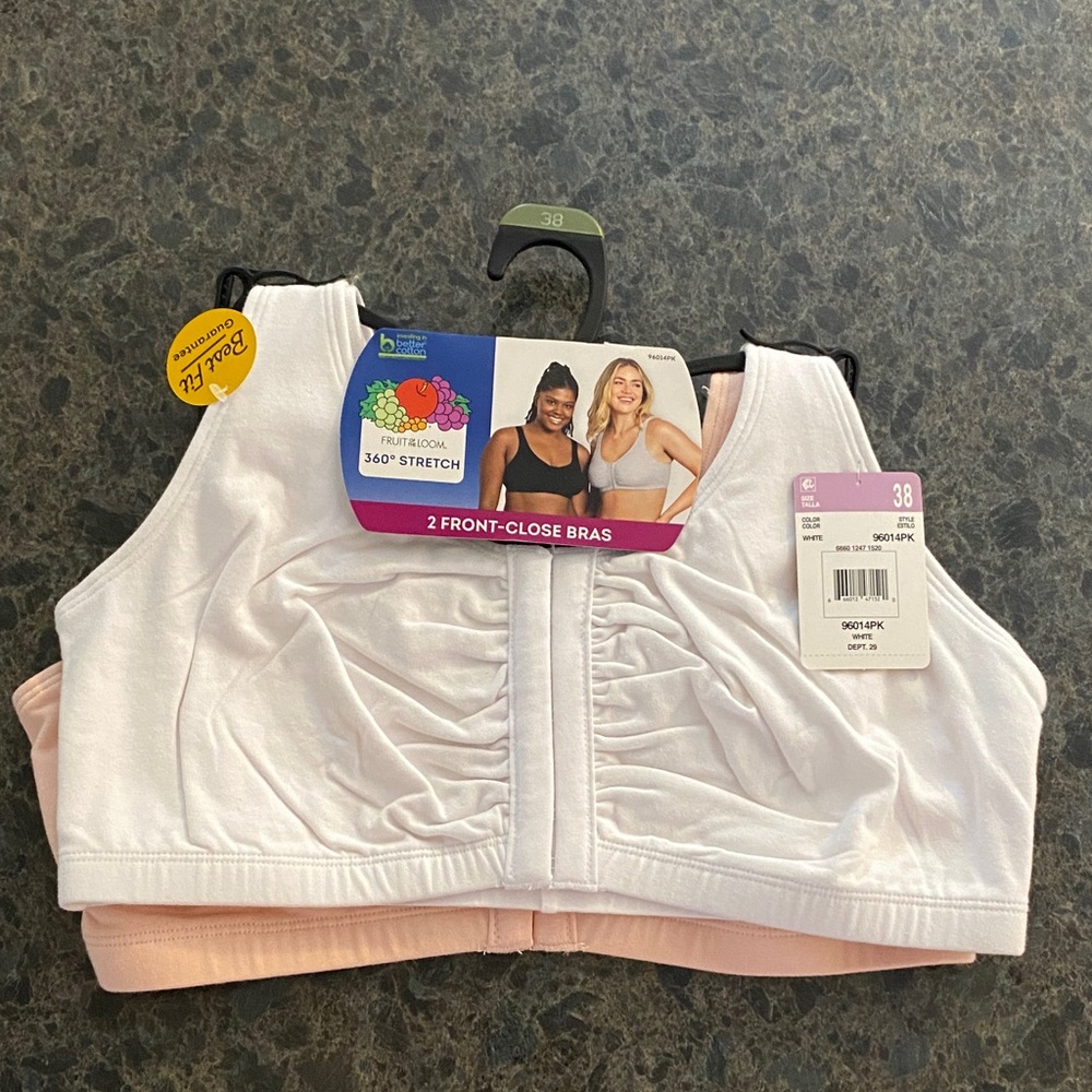 Fruit of the Loom White and Pink Front-Close Bras - 2 pack